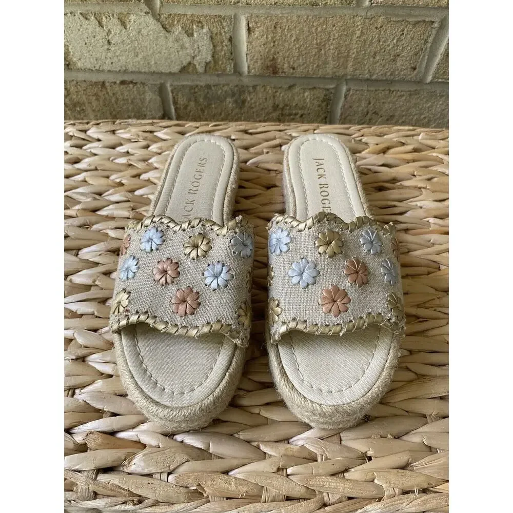 Jack Rogers Palmer Platform Wedge Espadrille Weave Sandal Slip On Metallic 5.5